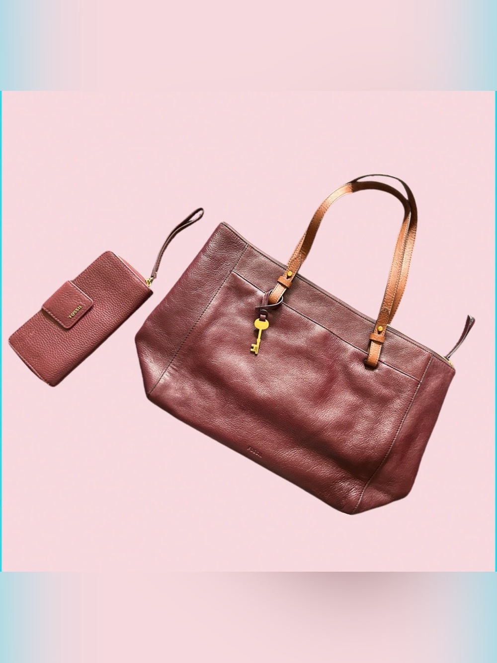 Fossil leather bag and wallet set